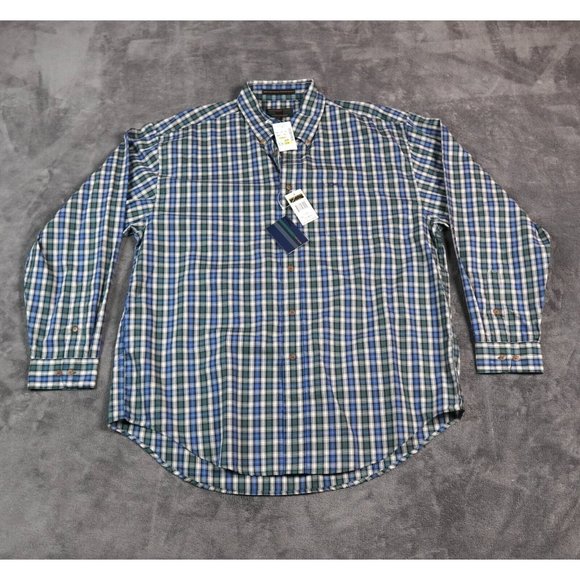 Vintage Alexander Julian Colours Shirt Mens XL‎ Blue Green Plaid 90s New Tags - Picture 1 of 11